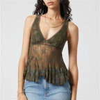 Women's olive green top with lace on top for casual outings