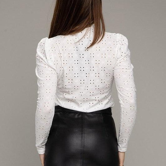 Women's Shirts Lace Puff Sleeve Top