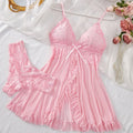 Pink lace sleepwear set with a flirty babydoll and matching panties