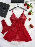 red lace sleepwear set, soft fabric, perfect for lounging