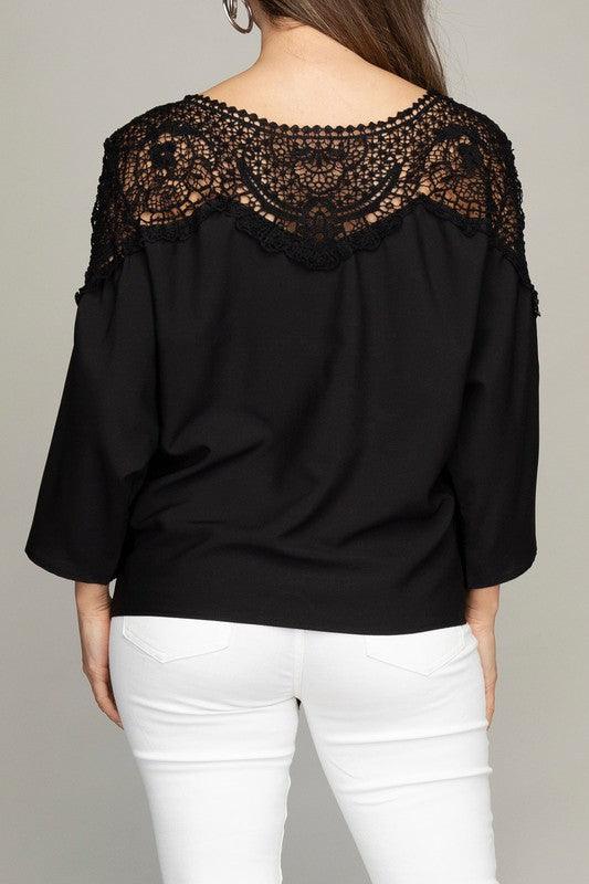 Women's Shirts Lace Trim Blouse With Tie