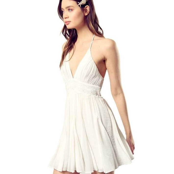 Lace Trim With Back Drawstring Dress - VacationGrabs