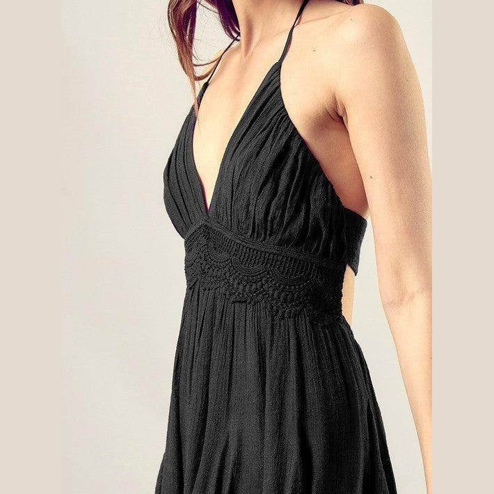 Lace Trim With Back Drawstring Dress - VacationGrabs
