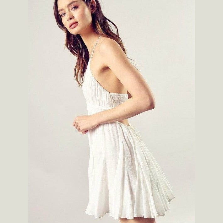 Lace Trim With Back Drawstring Dress - VacationGrabs