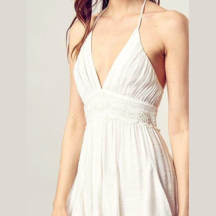 Lace Trim With Back Drawstring Dress - VacationGrabs