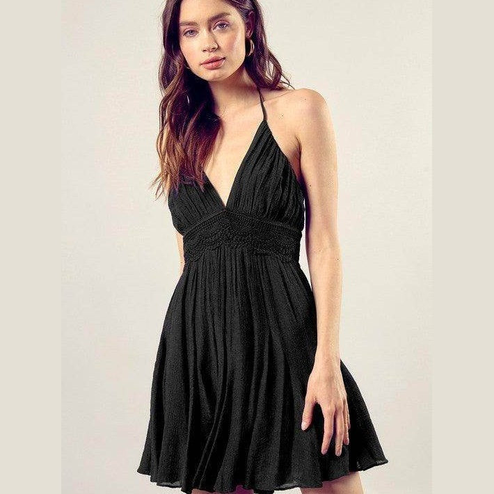 Lace Trim With Back Drawstring Dress - VacationGrabs