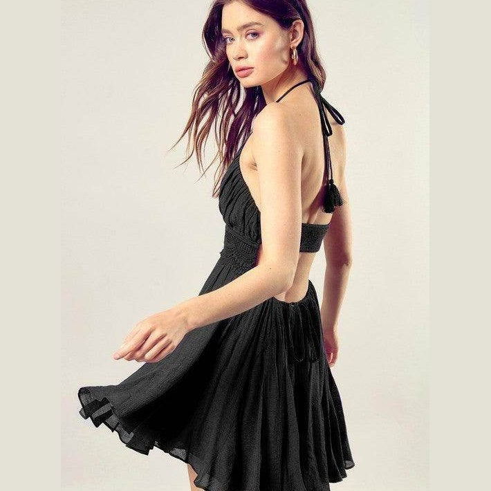 Lace Trim With Back Drawstring Dress - VacationGrabs