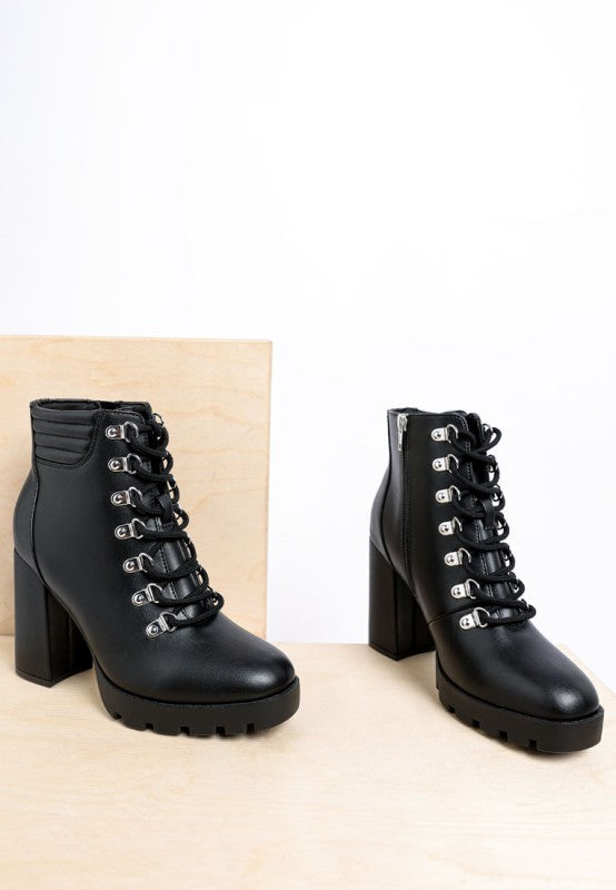 Rag Company lace up block heel boots for women in black with sturdy block heels and stylish laces