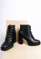 Rag Company lace up block heel boots for women in black with stylish design and sturdy heels