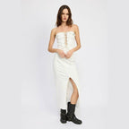 Lace Up Corset Dress With Front Slit - VacationGrabs