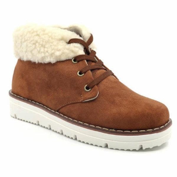 Women's Shoes - Boots Lace Up Fur Lined Boot