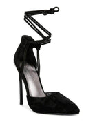 Women's black lace-up heels in suede for elegant occasions
