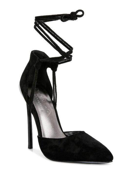 Women's black lace-up heels in suede for elegant occasions