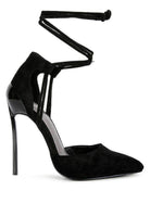 Women's black lace-up heels, suede upper, perfect for evening wear