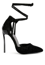 Women's black lace-up heels, suede upper, perfect for evening wear