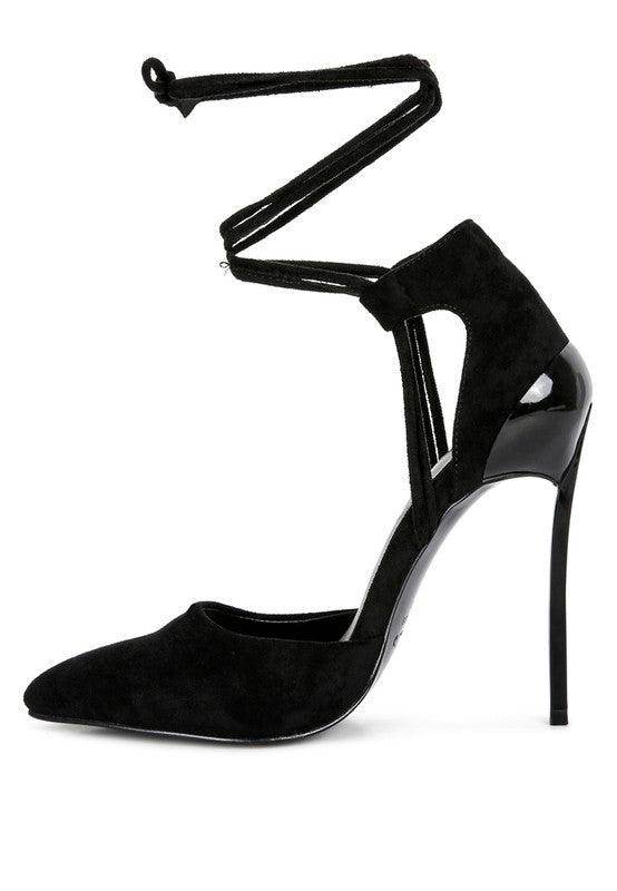 Women's black lace-up heels with stylish ankle straps