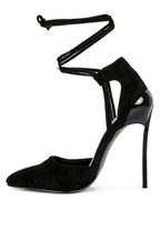Women's black lace-up heels with stylish ankle straps