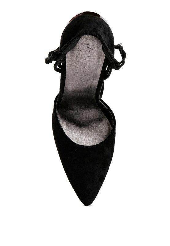 Women's black lace-up heels in soft suede for elegant occasions