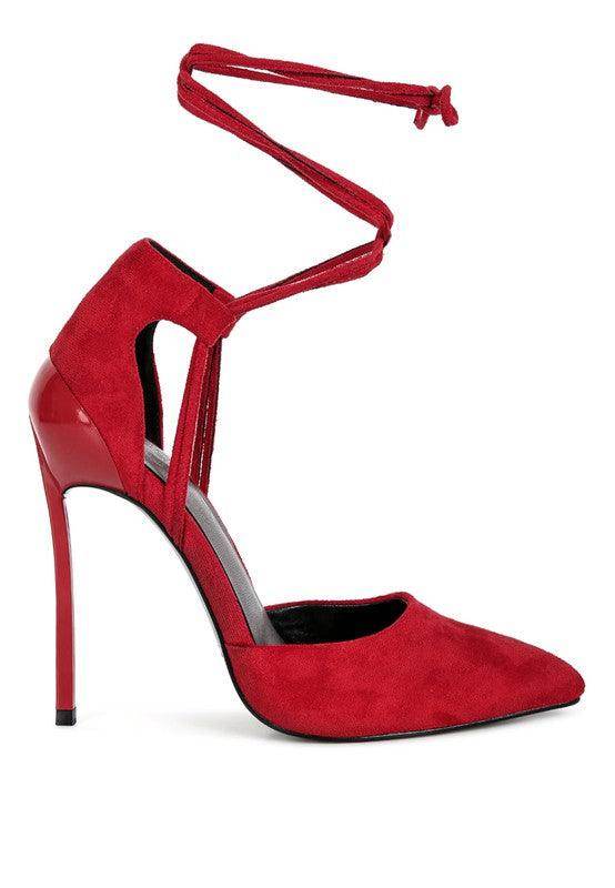 Women's red lace-up heels in suede for elegant occasions