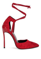 Women's red lace-up heels in suede for elegant occasions