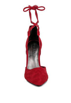 Red suede lace-up heels for elegant evening occasions