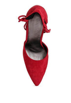 Women's red suede lace-up heels, perfect for stylish occasions