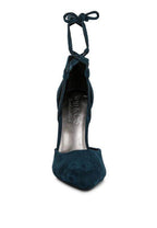 Women's teal suede lace-up heels for stylish occasions
