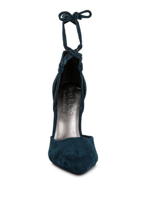Women's teal suede lace-up heels for stylish occasions
