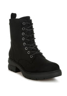Rag Company lace up high ankle boots in black with sturdy sole and stylish eyelet detailing