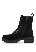Rag Company lace up high ankle boots in black suede with side zipper and sturdy sole