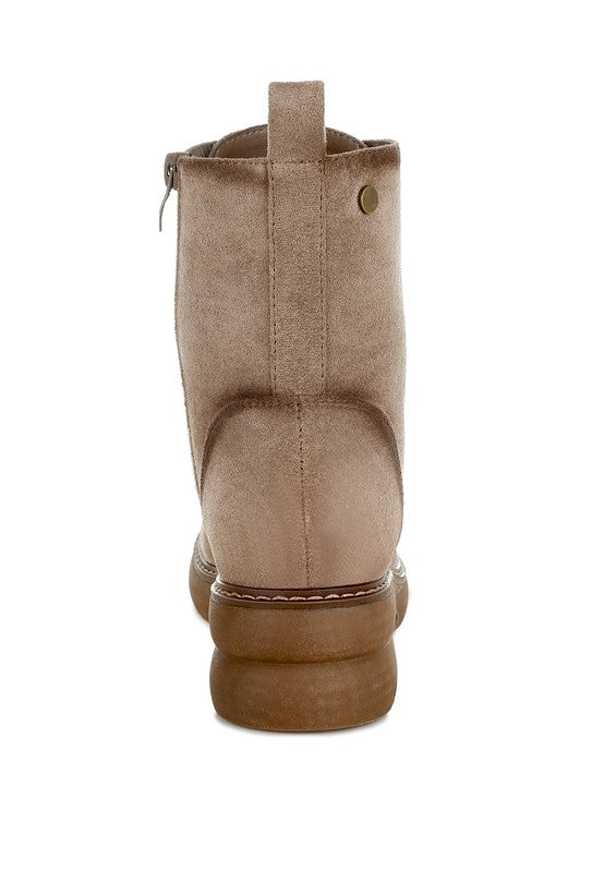 Rag Company lace up high ankle boots in soft tan with a cushioned heel for comfort and style