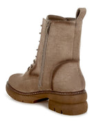 Rag Company lace up high ankle boots in beige with side zipper and chunky sole for stylish comfort