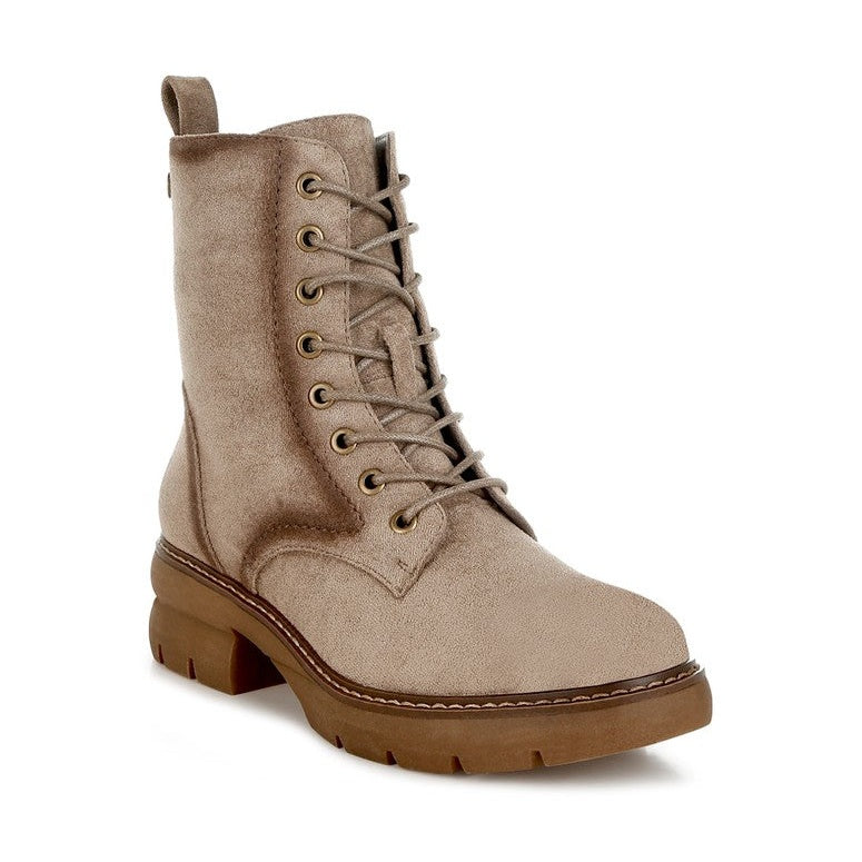 Rag Company beige lace up high ankle boots with durable sole and stylish lace-up design