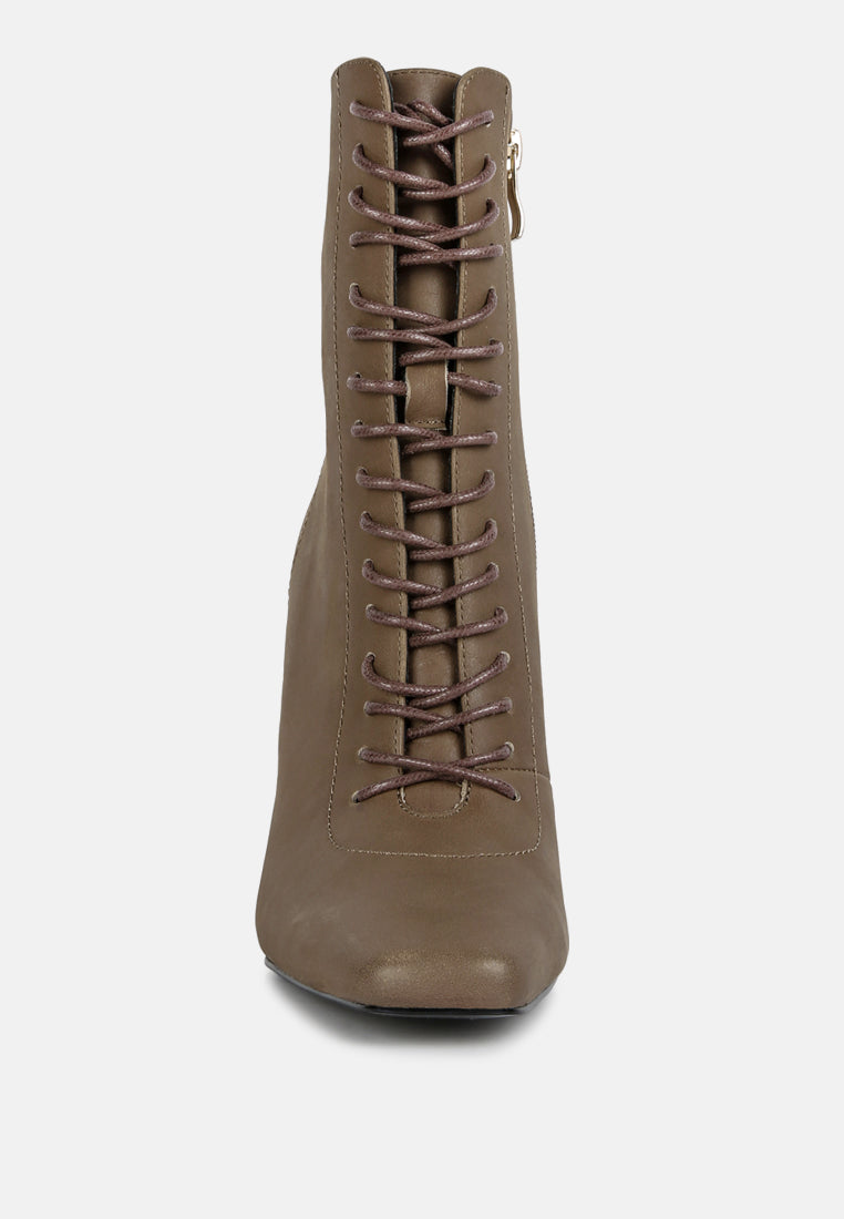 London Rag lace up leather ankle boots in brown with stylish front lacing for a chic look
