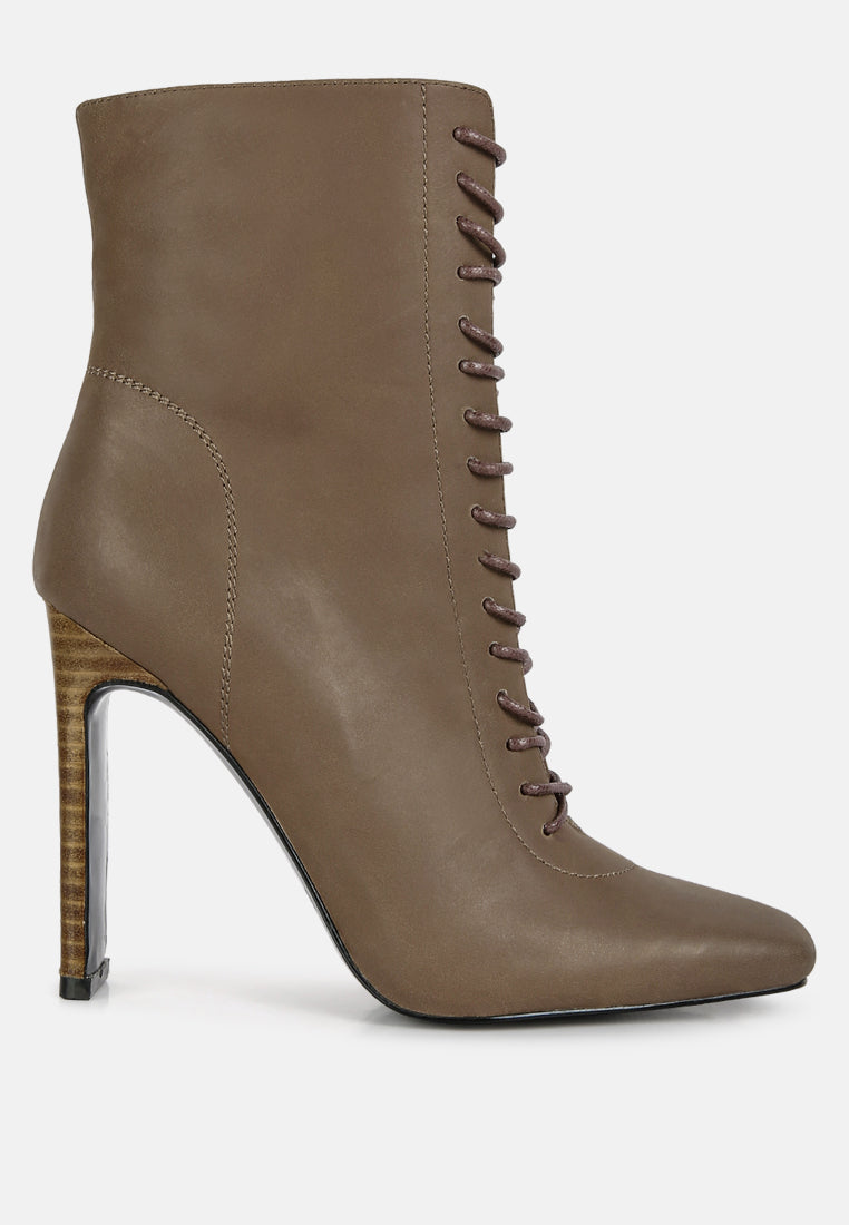 London Rag International lace up leather ankle boots in taupe with a high stiletto heel