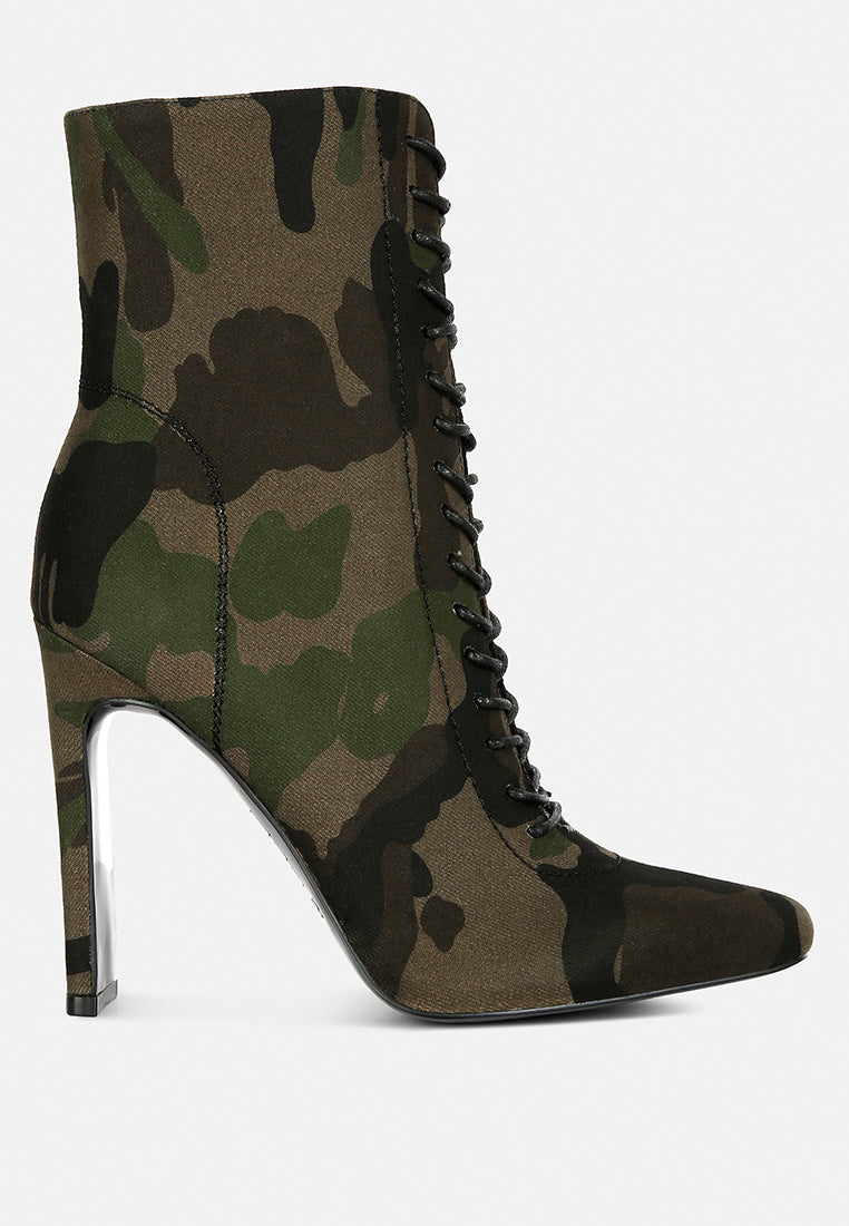 London Rag lace up leather ankle boots in camo print with high heels for stylish women