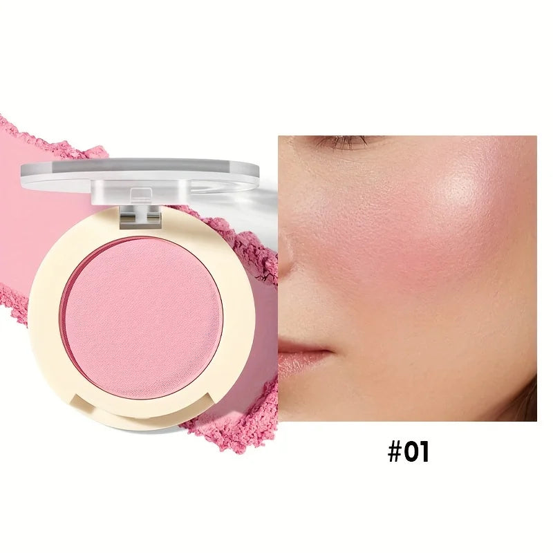 Blush powder in soft pink for a natural rosy glow.
