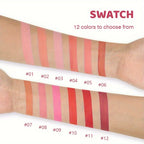 Swatches of 12 shades of blush powder for various skin tones