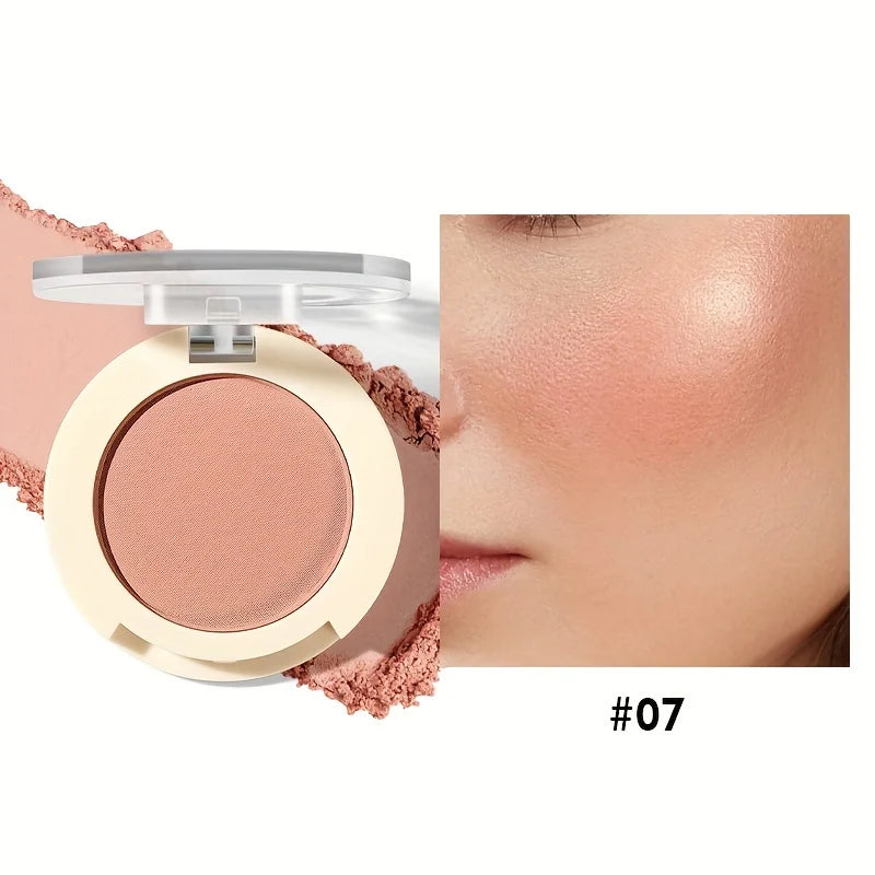 Blush powder in soft peach for natural glow on cheeks