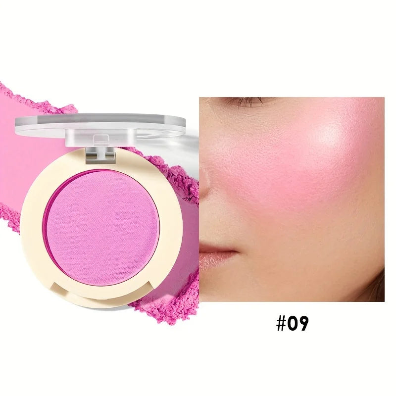 Blush powder in vibrant pink shade for a natural flush
