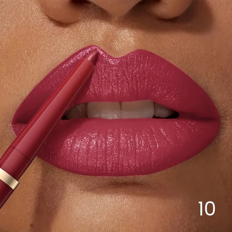 Lips with lip liner in a rich berry color for defined lip enhancement