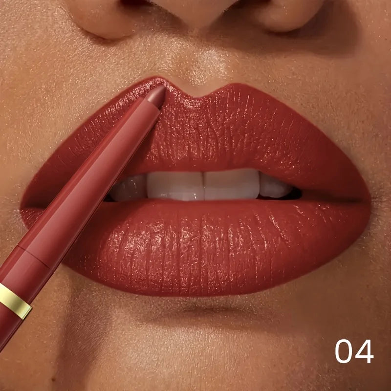 Rich burgundy lipstick with lip liner for defining lips