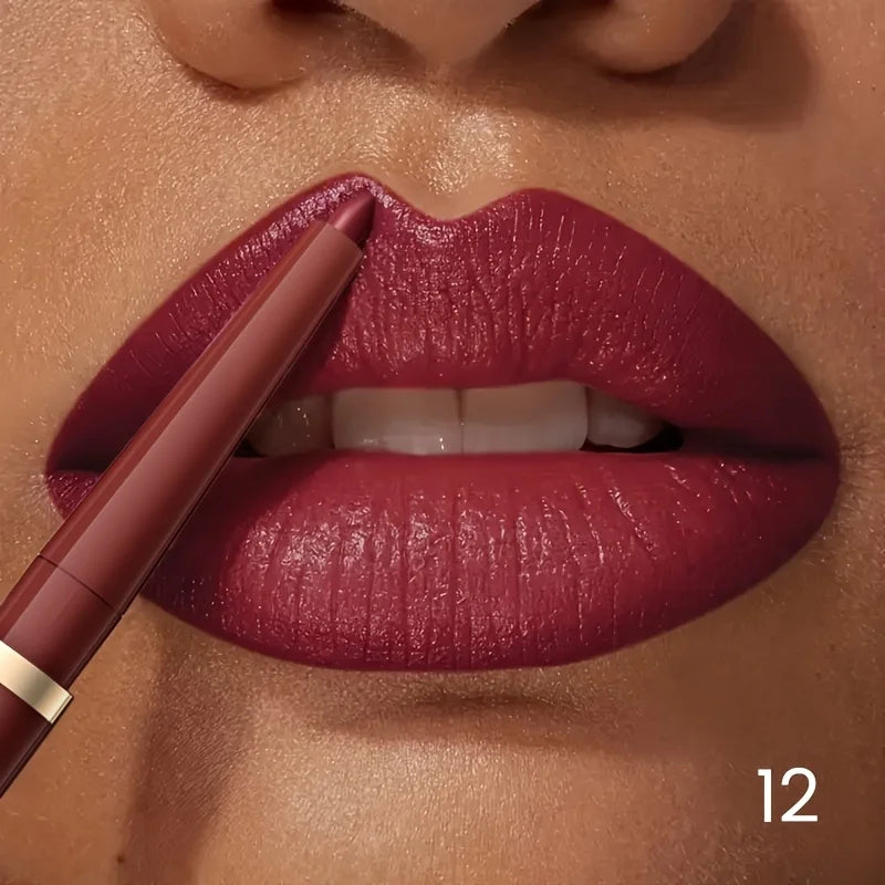 Rich burgundy lips with lip liner for a flawless finish