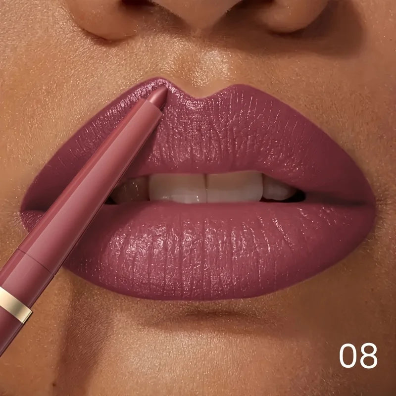 Lips with lip liner pencil in soft plum, perfect for defined beauty looks