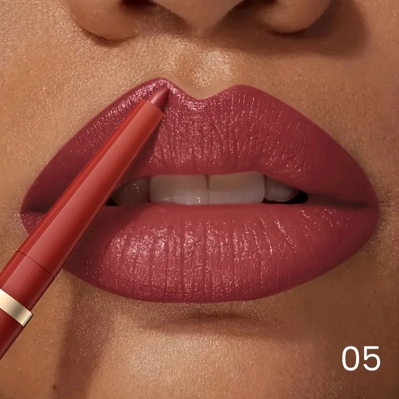 Lip liner applied to lips with lip liner in deep red shade