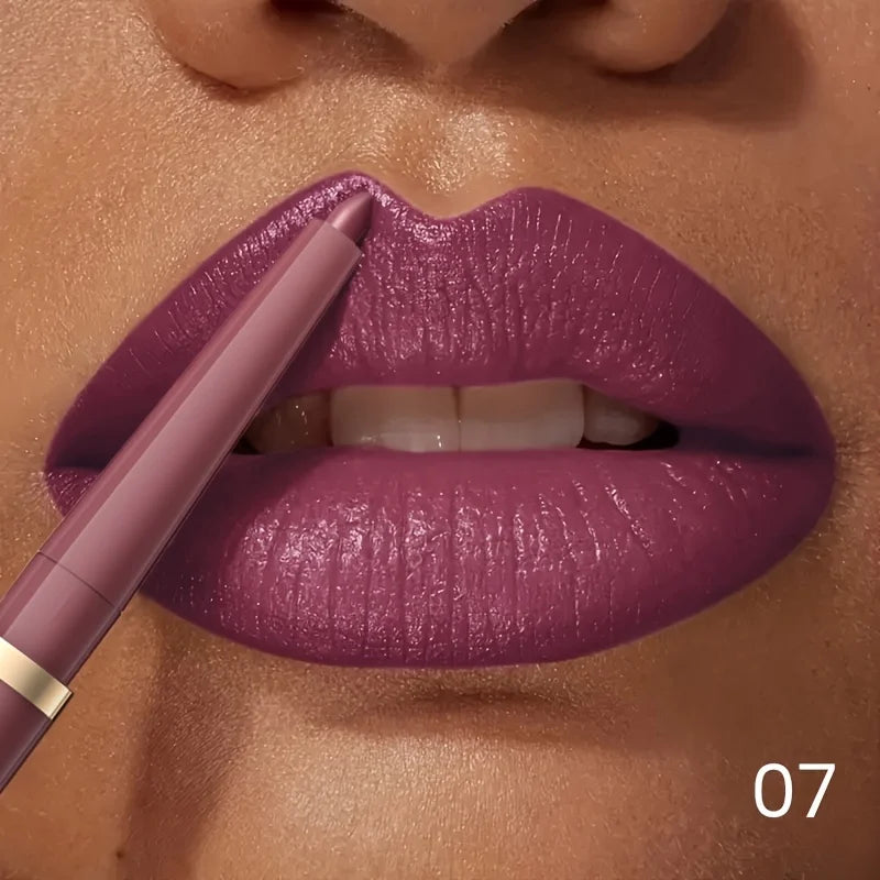 Lips with lip liner in deep plum shade for a defined look
