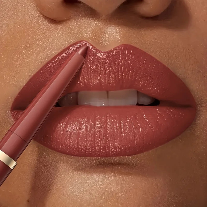 Lips with lip liner in a rich mauve shade for a defined look