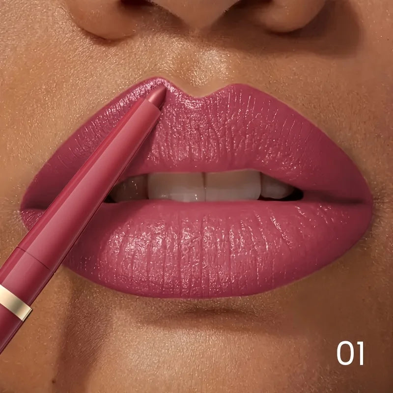 Lip liner applied to lips with lip liner in a soft pink shade