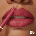 Lip liner applied to lips with lip liner for a defined look