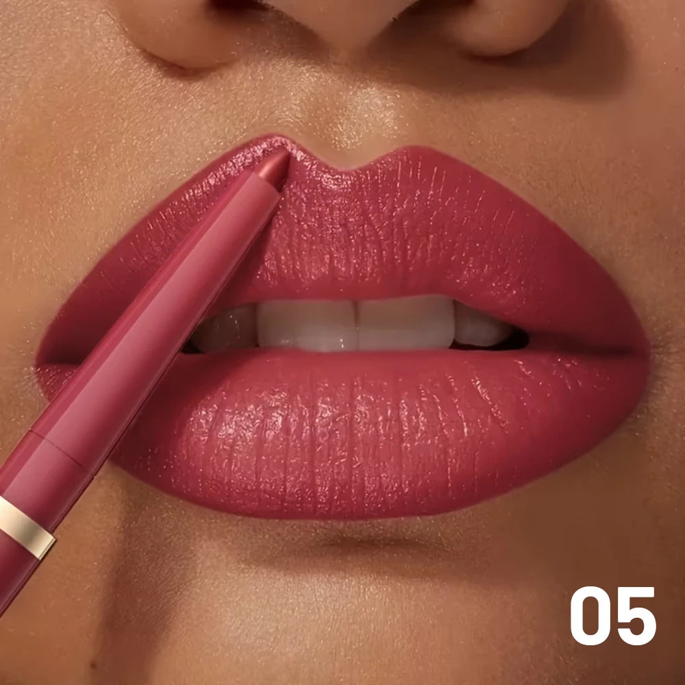 Lip liner applied to lips with lip liner for a defined look